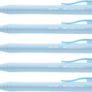Faber-Castell Daily Ball 205201 Ballpoint Pen Sky Blue Pack of 5 with Replaceable XB Refill, Indelible