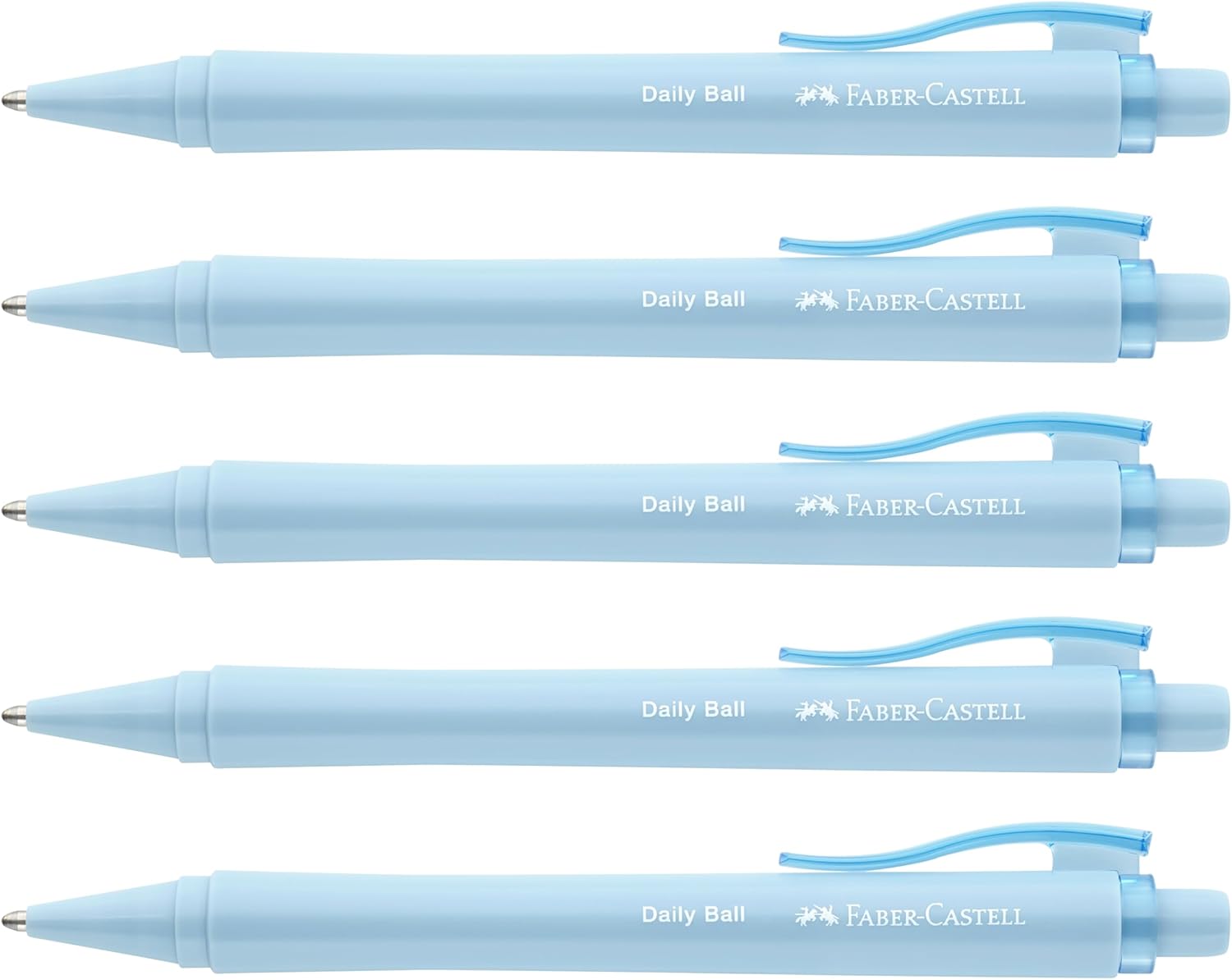 Faber-Castell Daily Ball 205201 Ballpoint Pen Sky Blue Pack of 5 with Replaceable XB Refill, Indelible