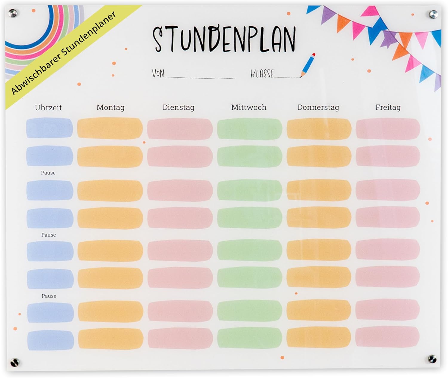 Acrylic Hourly Planner - Writeable & Wipe Clean - Wall Planner and Family Planner with Spacers - Ideal Homework and Planning Board for Children - Size: 50 x 38 cm - Transparent