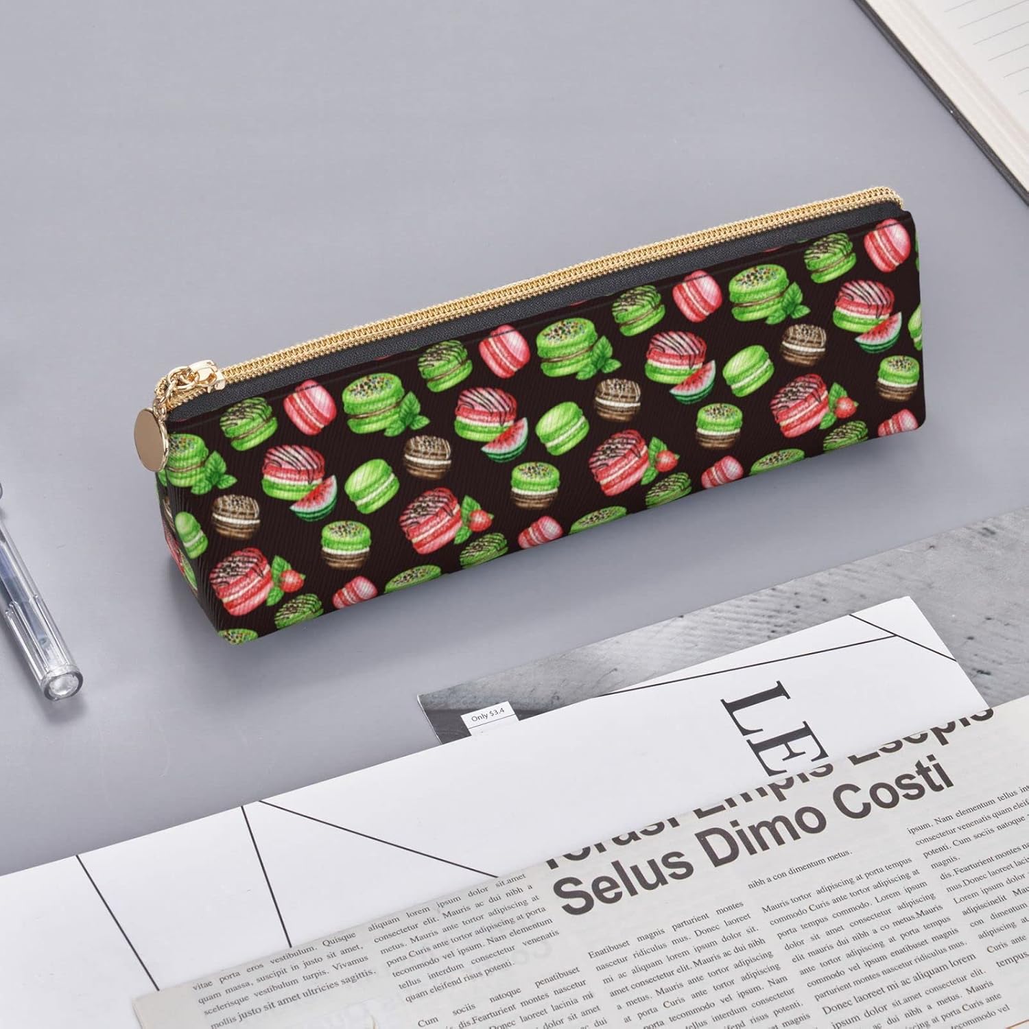 Macaron Watermelon Strawberry Pencil Case Cosmetic Bag Pencil Case Leather Triangle Storage Bag Zipper Stationery Organizer for Adults Office, Macaron Watermelon Strawberry, Bag organiser – Bild 8