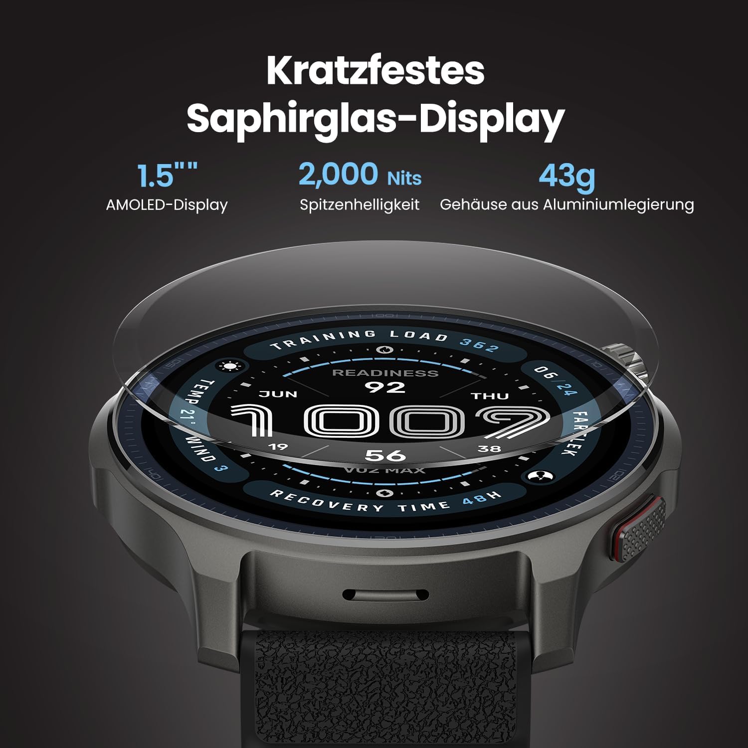 Amazfit Balance 2 Smartwatch 47 mm 1.5 Inch AMOLED Sapphire Glass, Offline Maps, Dual Band GPS, 21 Day Battery Life, 170+ Sports Modes, Hydrox & Golf Mode, Heart Rate & Sleep Tracking for Android & iPhone – Bild 3