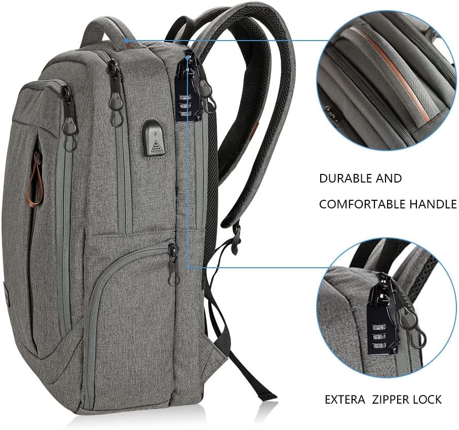 KROSER Laptop Backpack School Backpack 17.3 Inch Daypack Waterproof Laptop Bag with USB Charging Port for Business/School/Travel/Women/Men Multiple Ways, grey – Bild 4