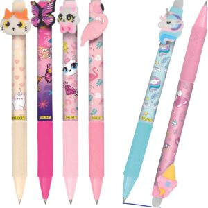 Online magiXX, 6 x Fun Girls Erasable Gel Pens, Blue Erasable with 0.7 mm Line Width, Rollerball Pen for Learning to Write, Office, Compatible with Frixion Refill, Erasable Ballpoint Pen