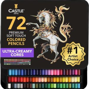Castle Art Supplies Set – 72 Coloured Pencils Set for Adult or Kids Colouring Books – Soft Series – Vibrant Colours