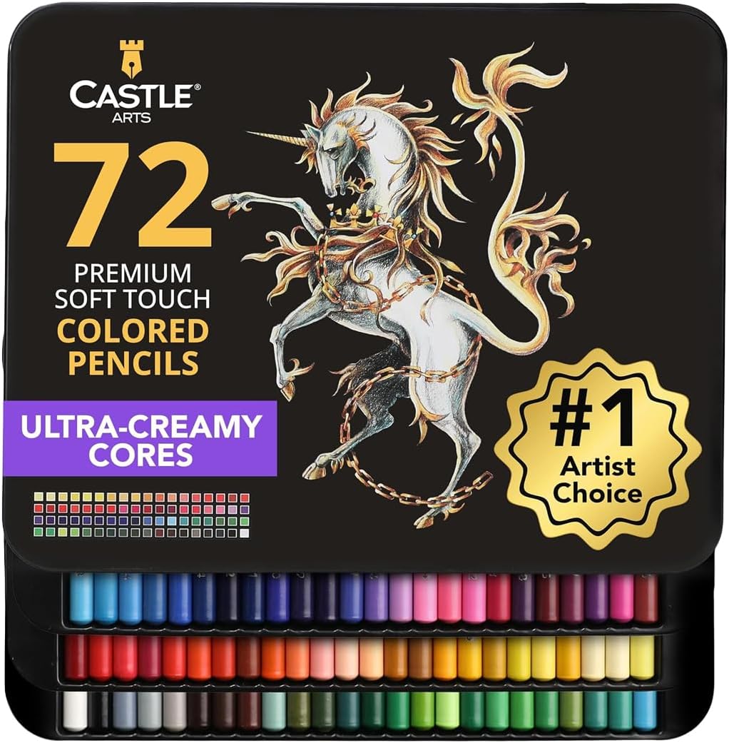 Castle Art Supplies Set - 72 Coloured Pencils Set for Adult or Kids Colouring Books - Soft Series - Vibrant Colours