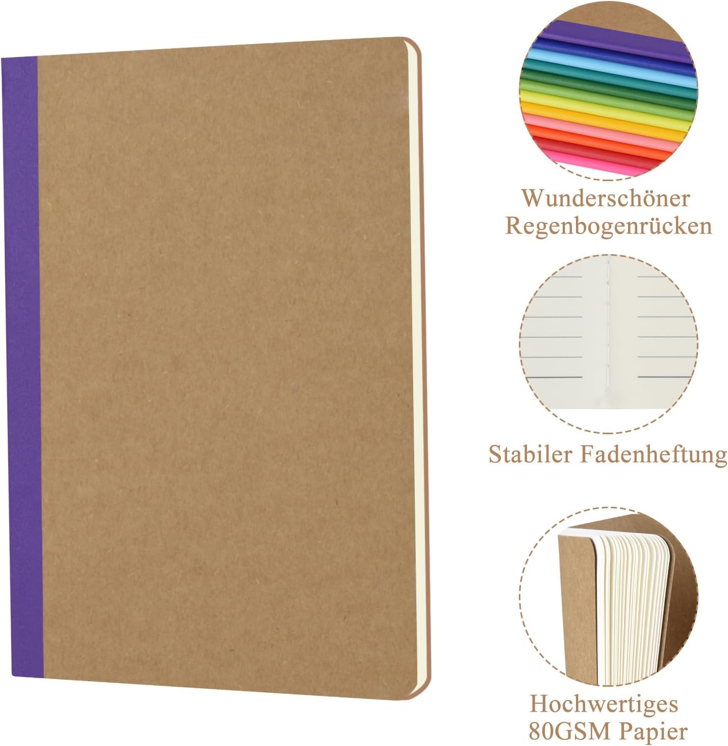 ZCZN Notebook A5 Lined, Pack of 24 Notebooks with 30 Sheets, 12 Colours Notebook for Office and School – Bild 3