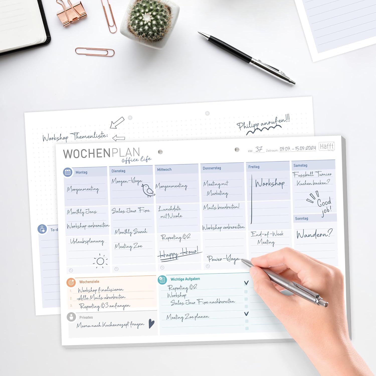 Häfft® Weekly Planner Pad A4 without Fixed Date "Office Life" 50 Sheets - Undated Diary with To-Do List, Goals & More - Climate-Friendly & Sustainable – Bild 5