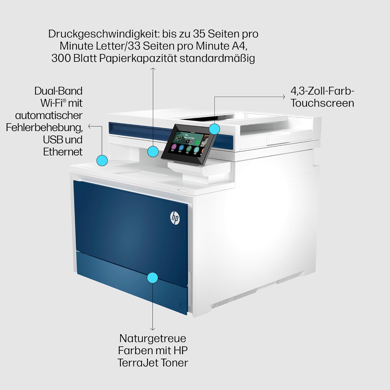 HP Color LaserJet Pro MFP 4302dw Multifunction Colour Laser Printer, Automatic Double-Sided Printing, High Print Speed, Up to 50,000 Pages per Month, Wi-Fi, Wolf Pro Security – Bild 6