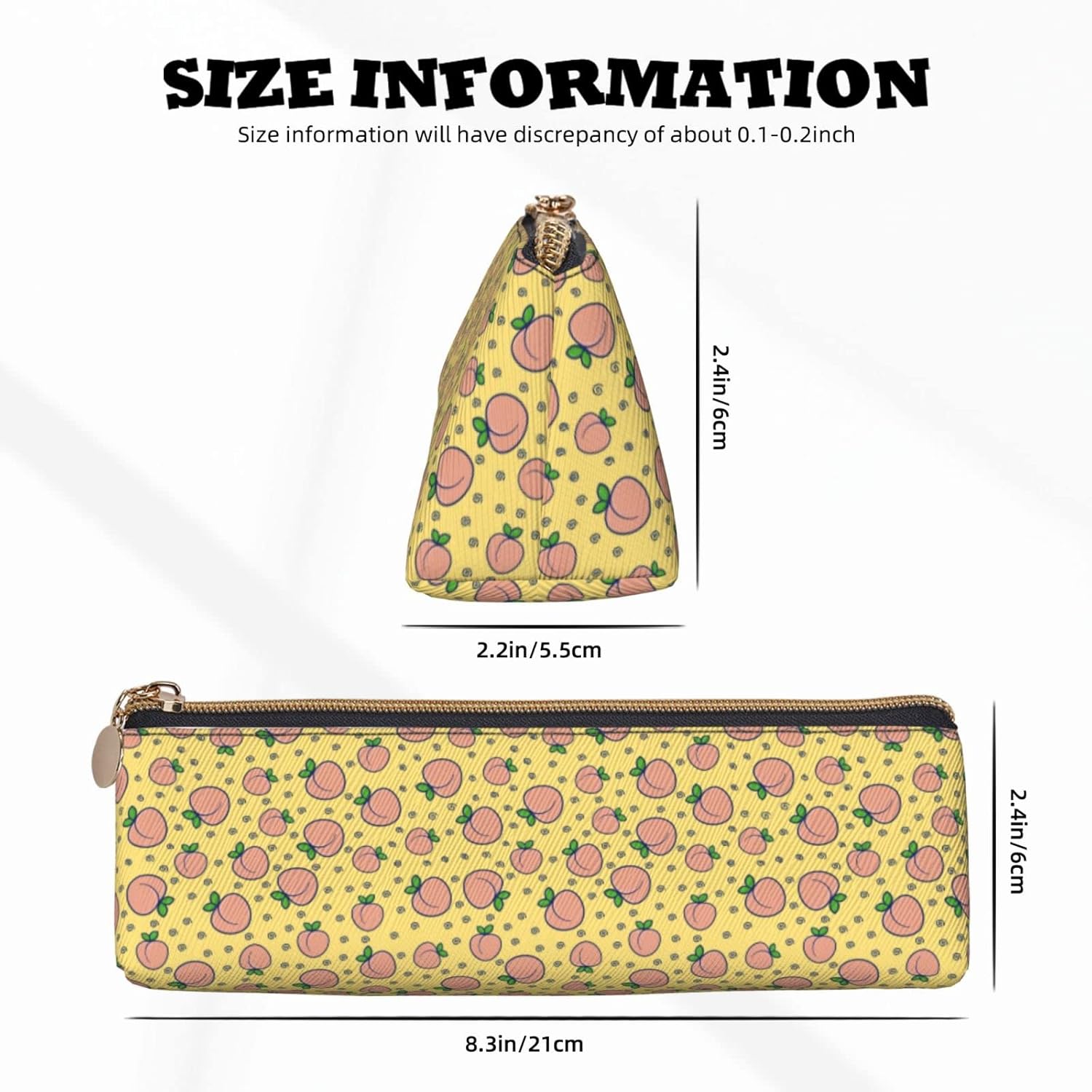 Federmäppchen mit Aquarell-Pfirsich- und Blättermuster, Kosmetiktasche, Stifttasche, dreieckiges Leder, Aufbewahrungstasche mit Reißverschluss, Schreibwaren-Organizer für Erwachsene im Büro – Bild 2