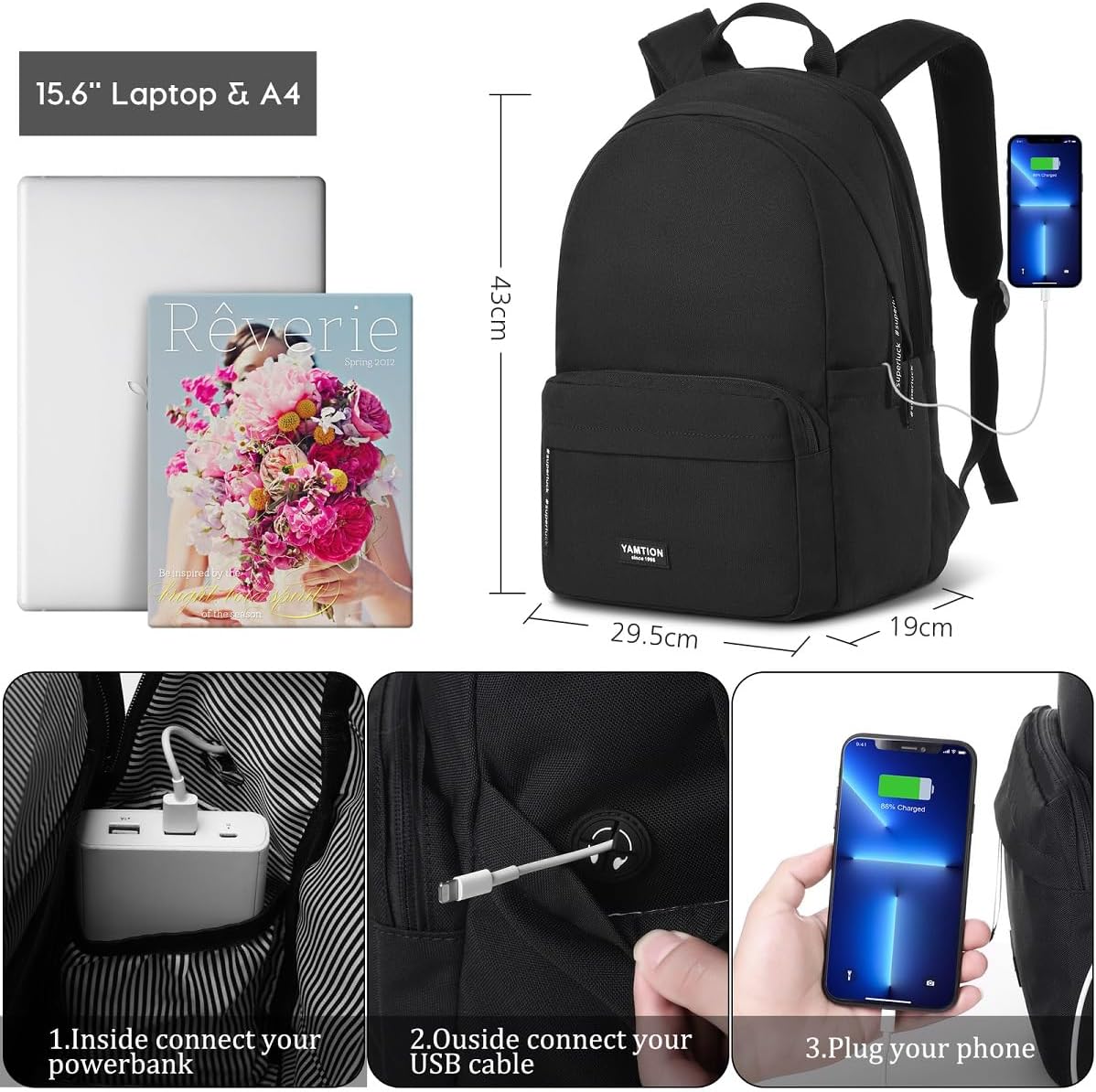 YAMTION Explore School Backpack Girls Teenager Women, School Bag Boys Daypack Men with 15.6 Inch Laptop Compartment, Study, School Backpack University Made of Recycled PET – Bild 6