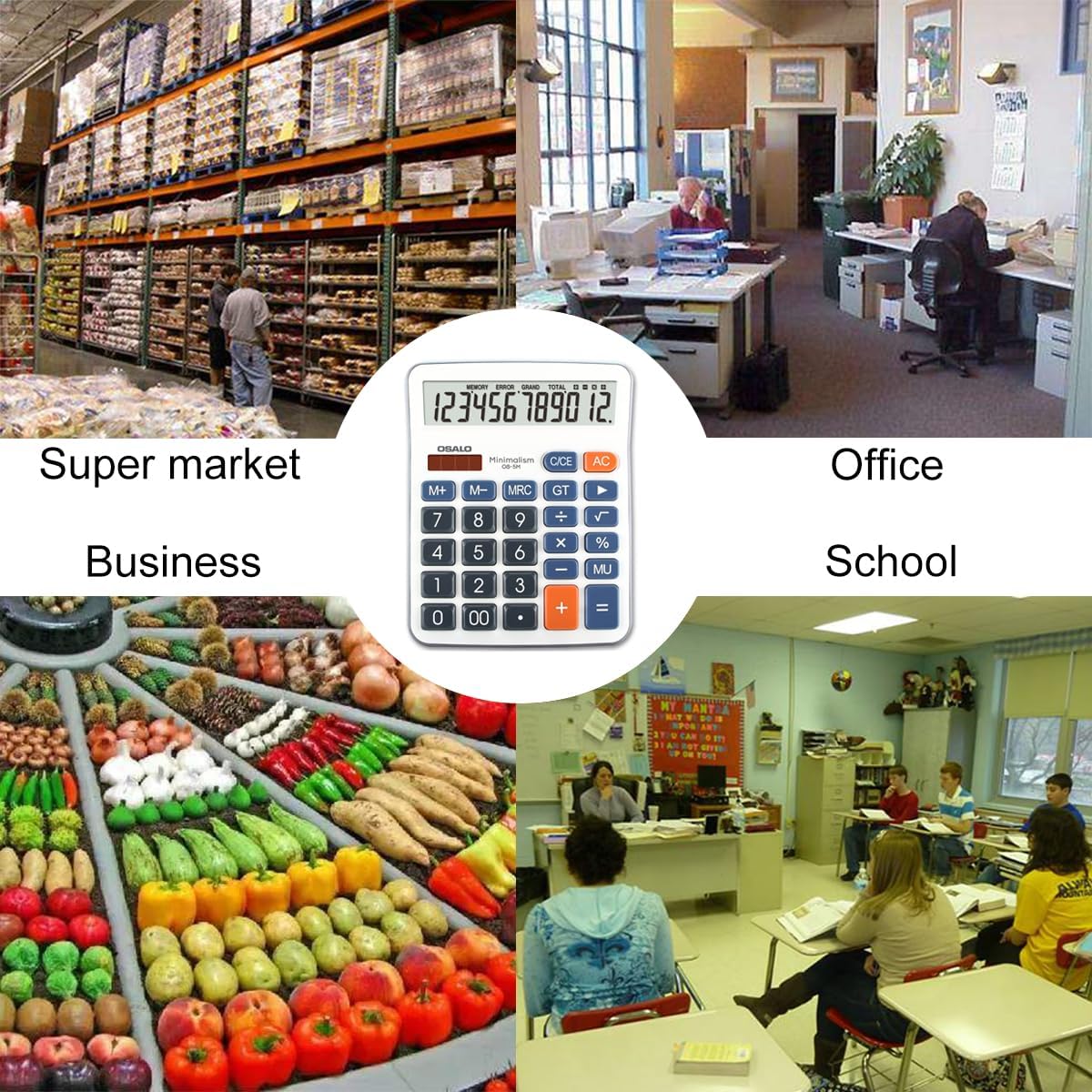 OSALO Calculator Large Buttons Large Display Solar 12-Digit Desk Calculator Office Calculator for Seniors (OS-5M) – Bild 7