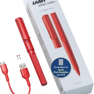 LAMY Safari Note+ Red iPad Pen – Stylus Pen with Palm Rejection, Tilt Sensitivity & Ergonomic Grip – Compatible with Various iPad Models – Up to 10 Hours Battery Life