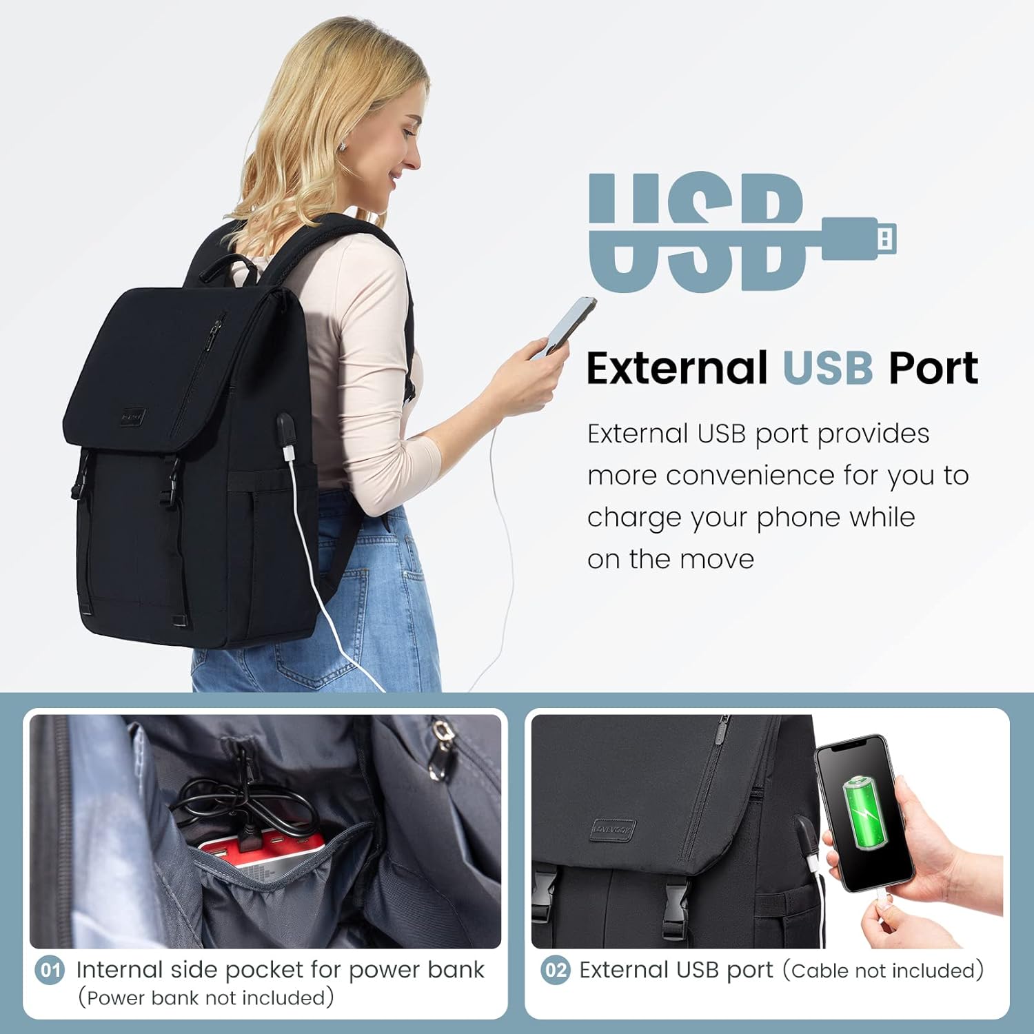 LOVEVOOK Laptop Backpack Women Men Large 17.3 Inch Backpack Waterproof School Backpack Teenager Girls School Bag Boys Backpack Women Casual Daypacks for University School Travel Business – Bild 6