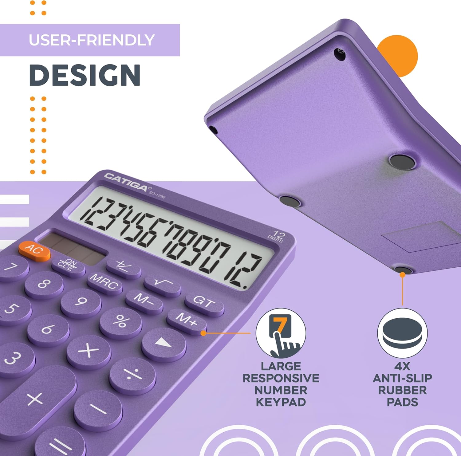 CATIGA 12 Digit Desktop Calculator with Large LCD Display, Round Design, Big Button, Solar and Battery Dual Power, Standard Function for Office, Home, School, SD-1292 – Bild 5