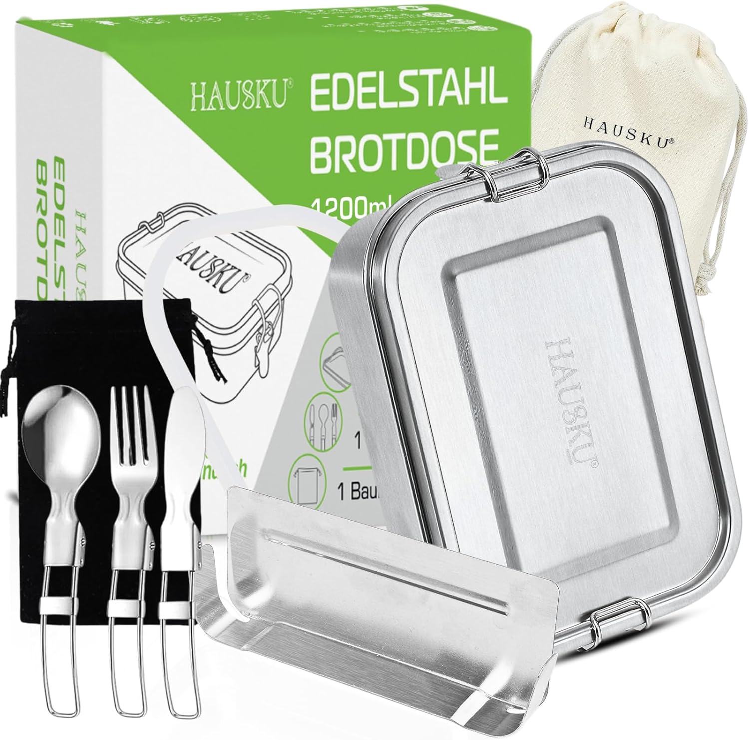 Stainless Steel Lunch Box with Compartments, 1200 ml, Lunch Box with Movable Divider and Cutlery, Leak-Proof Metal Lunch Box, BPA-Free, Dishwasher Safe, Reusable, for Adults and Children