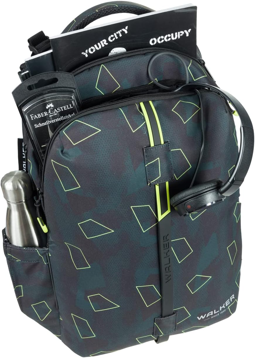 Walker Fame School Backpack with 3 Compartments, Side Pockets and Light Effect, Back Padding, Adjustable Shoulder and Chest Strap – Bild 3