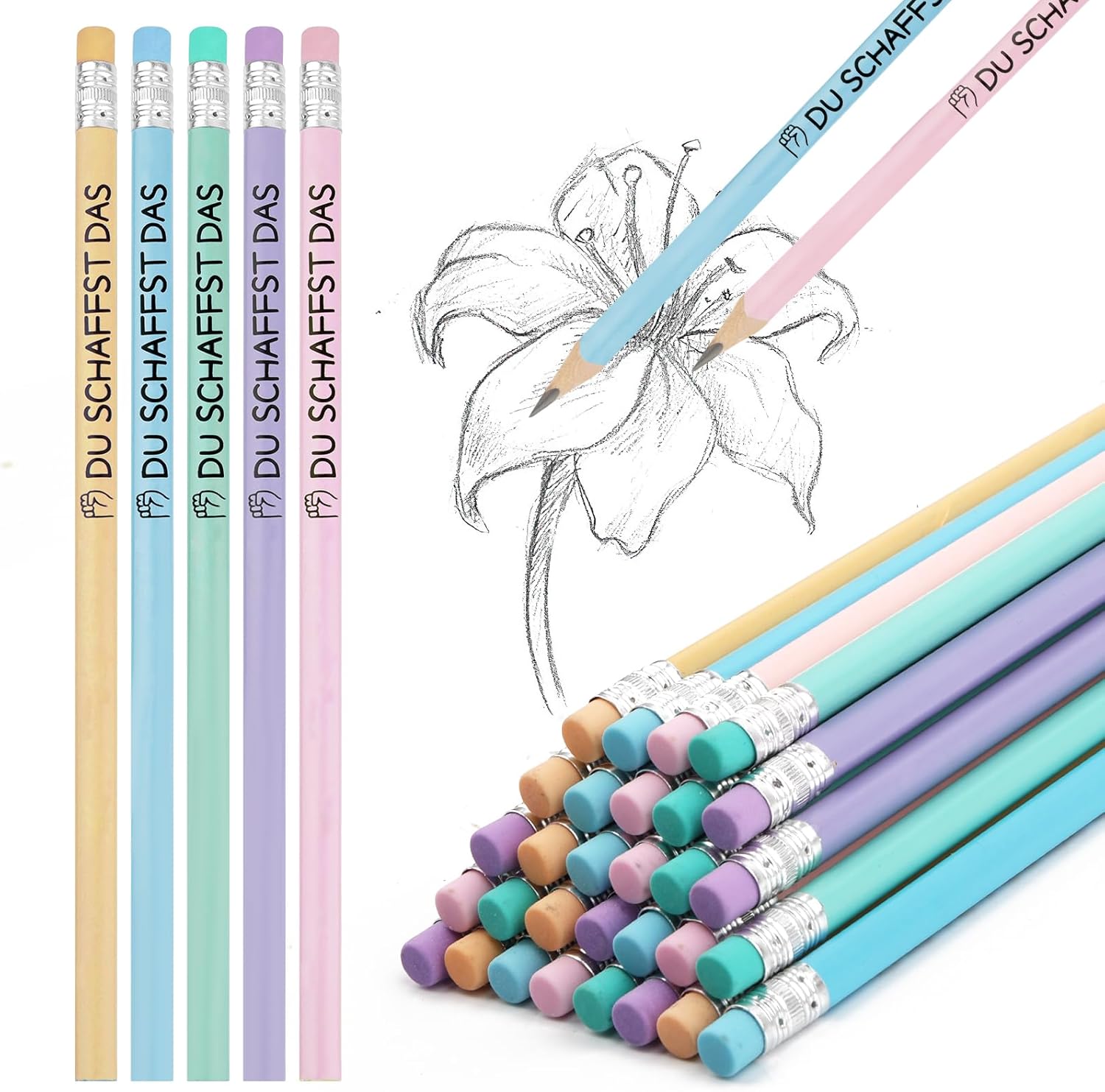 Pack of 30 HB Pencils, Wooden Pencils with Eraser, Lucky Charm Exam, You Create Graphite Pencils for School, Office, Writing, Drawing