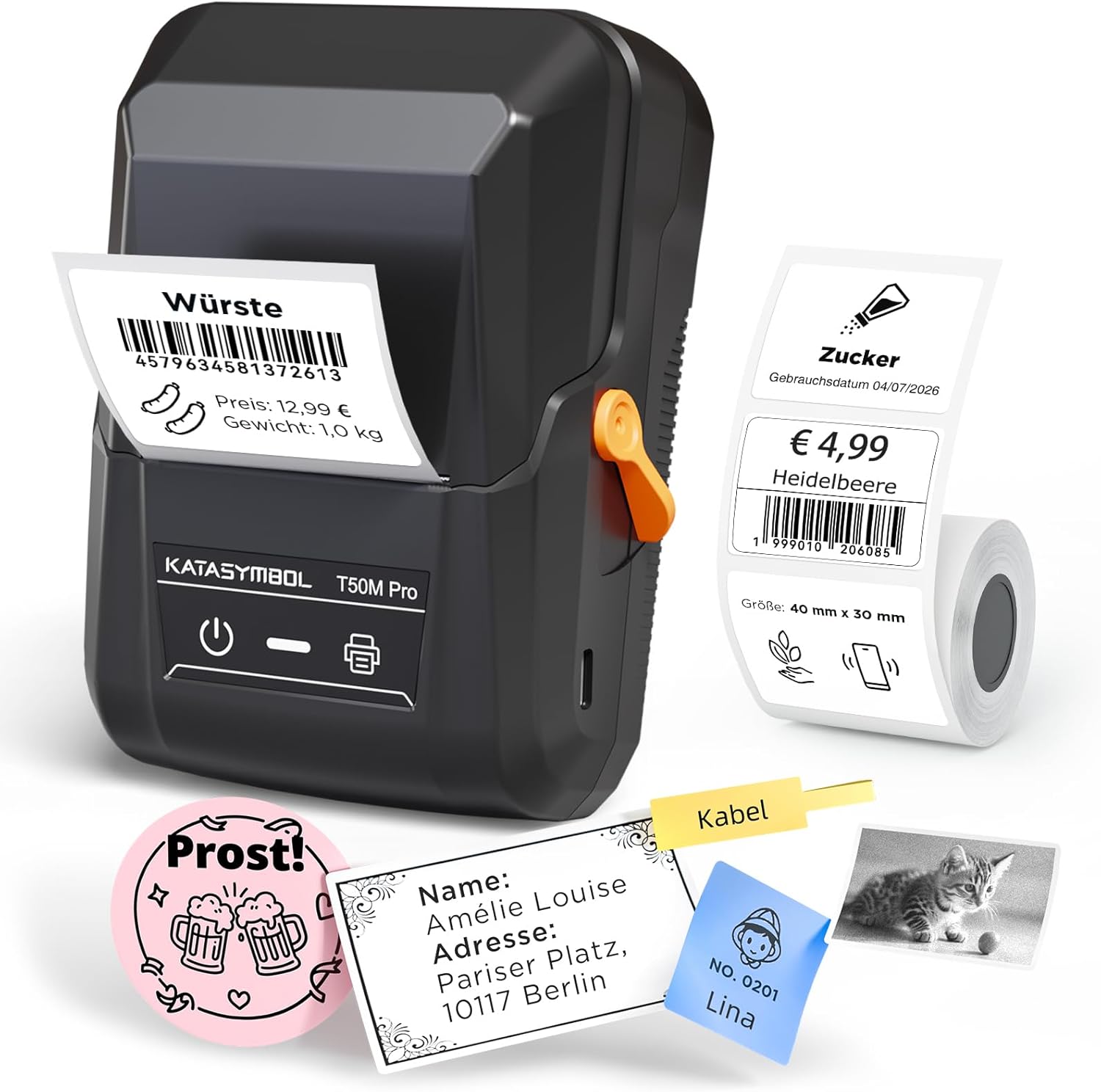 SUPVAN T50M Pro Label Printer Bluetooth with Waterproof Wide Labels, Mobile Phone and PC Compatible for Retail, Office, Organization, School and Home