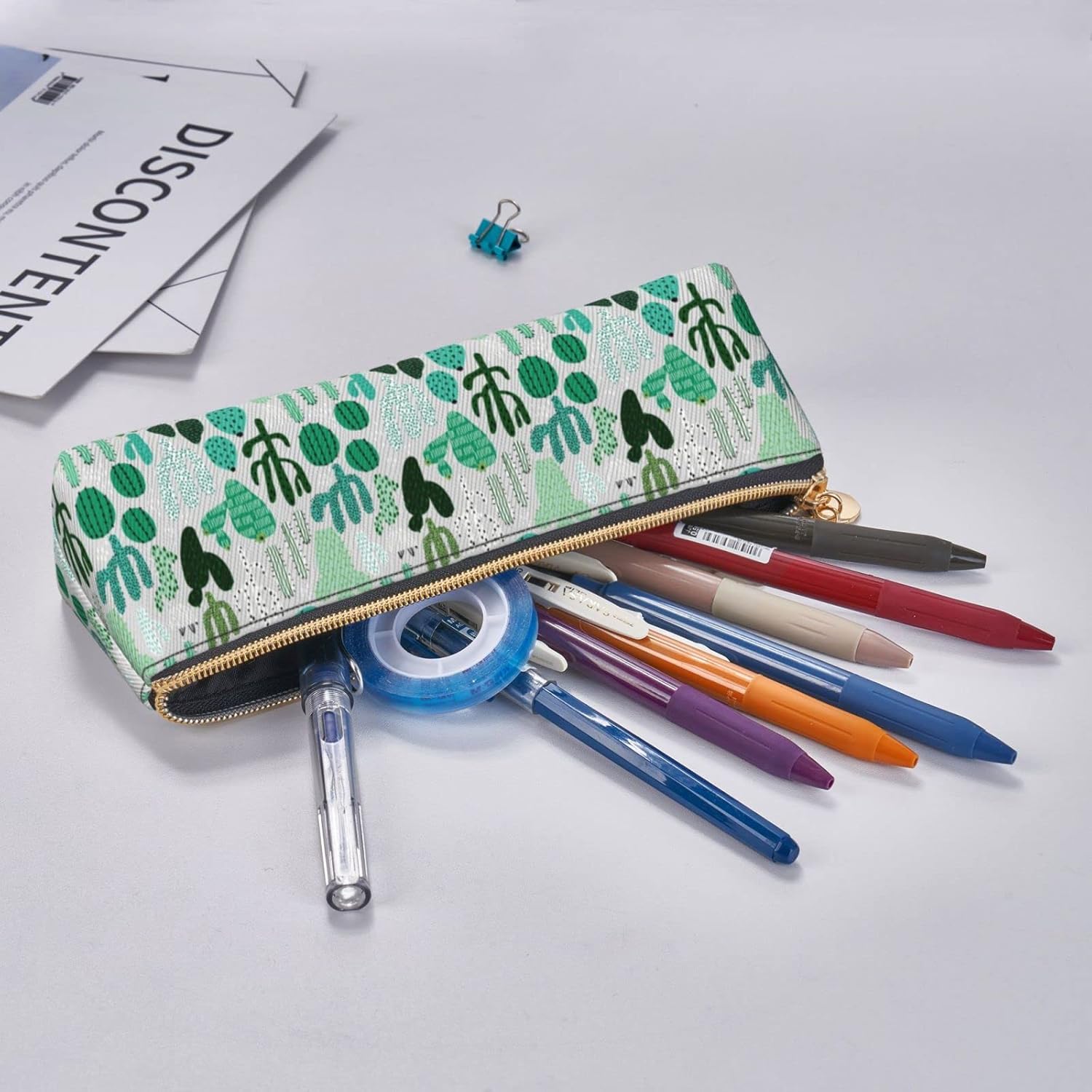 Cute Cactus Pencil Case Cosmetic Bag Pen Bag Triangle Leather Storage Bag Zipper Stationery Organizer for Adults Office, Cute Cactus, Bag organiser – Bild 7
