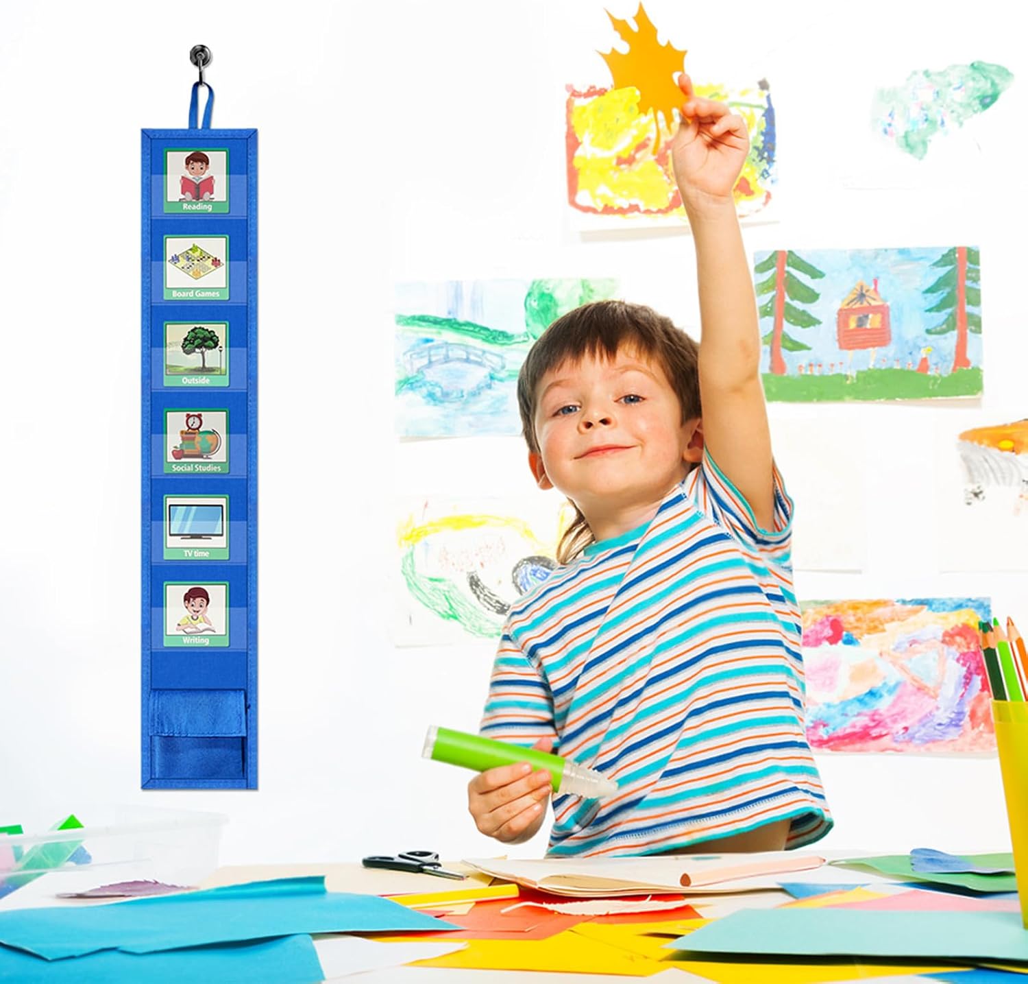 Visuelle Stundenpläne: Diagramm zum Schlafen, Aktivitäten für Kinder, Tasche mit 45 Karten, 9 Fächer für Kinder, Verhalten jeden Tag in der Nacht – Bild 3