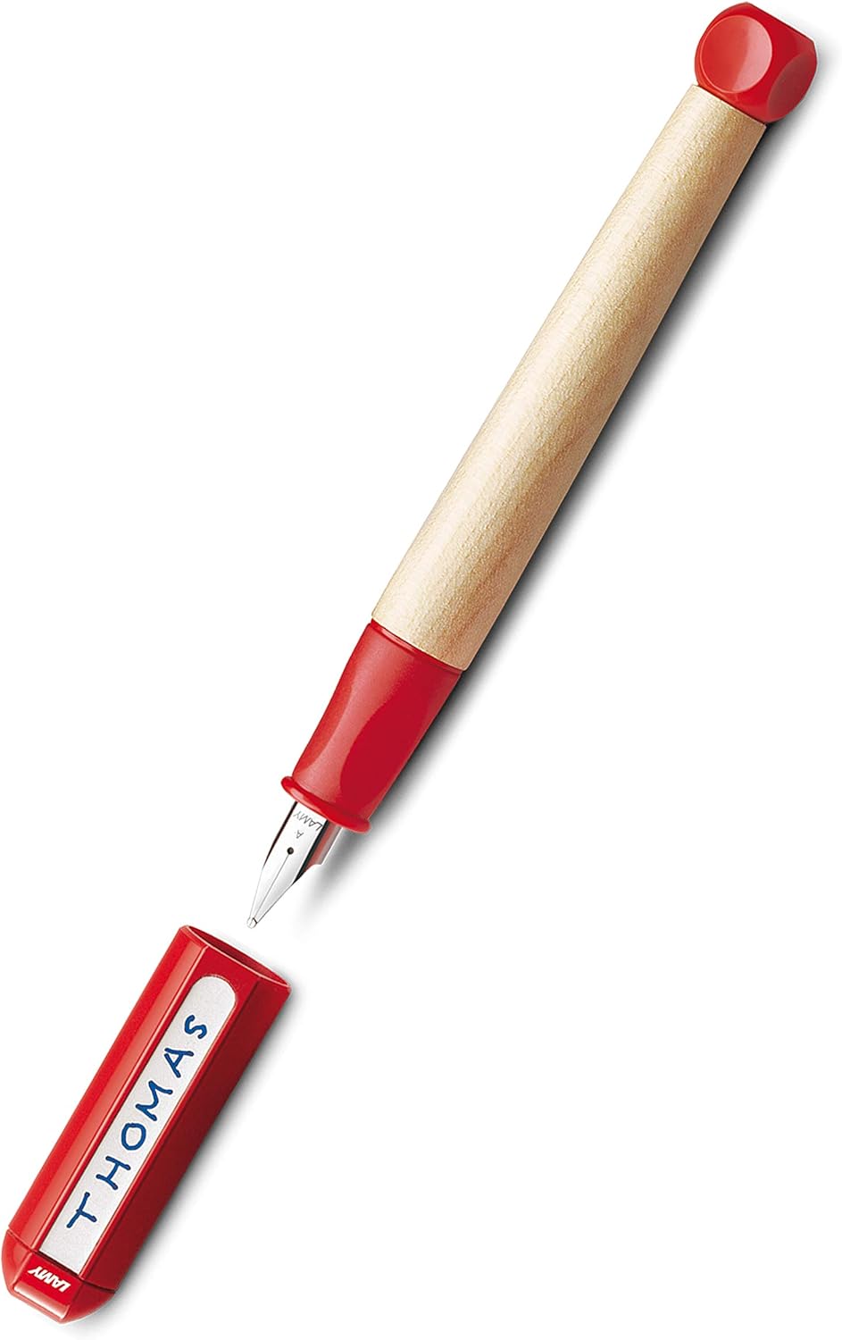 Lamy ABC 009 Fountain Pen Made of Maple Wood and Plastic in Blue Steel Nib, Polished - Spring Thickness A (Beginner) (Spring A, Fountain Holder + Cartridges, Red) – Bild 2