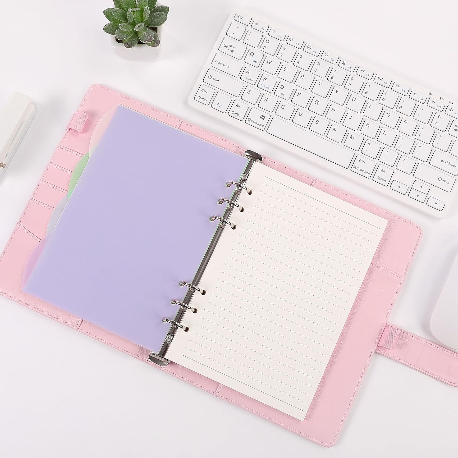 SKYDUE A5 Ring Binder, A5 Refillable, 135 Sheets Refill Paper, Notebook with Binder Pockets, A5 Binder for School Notes and Travel Journals (Light Pink) – Bild 4