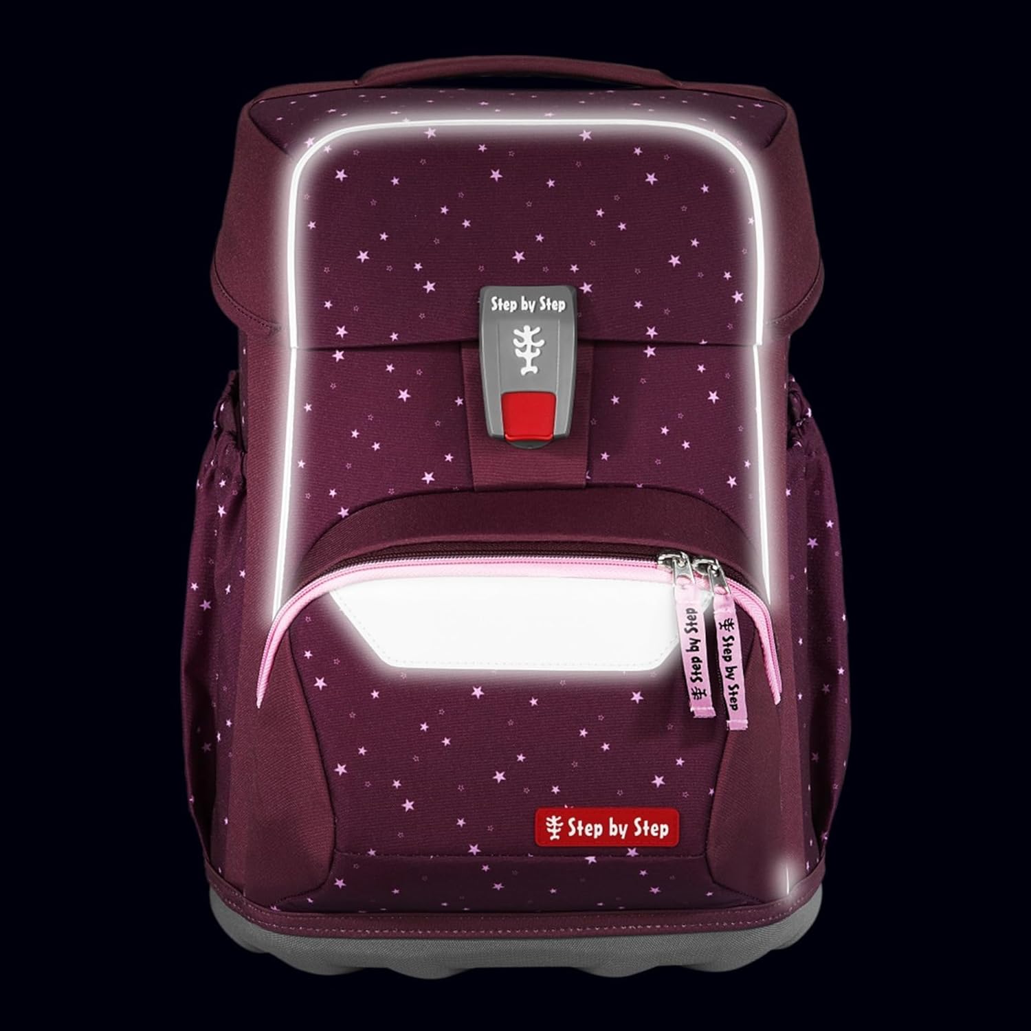 Step by Step Basic Berry Stars School Bag Set, 4 Pieces, Berry, Ergonomic Satchel with Reflectors, Hip and Chest Strap, for Children from 1st Grade, 20 Litres – Bild 7