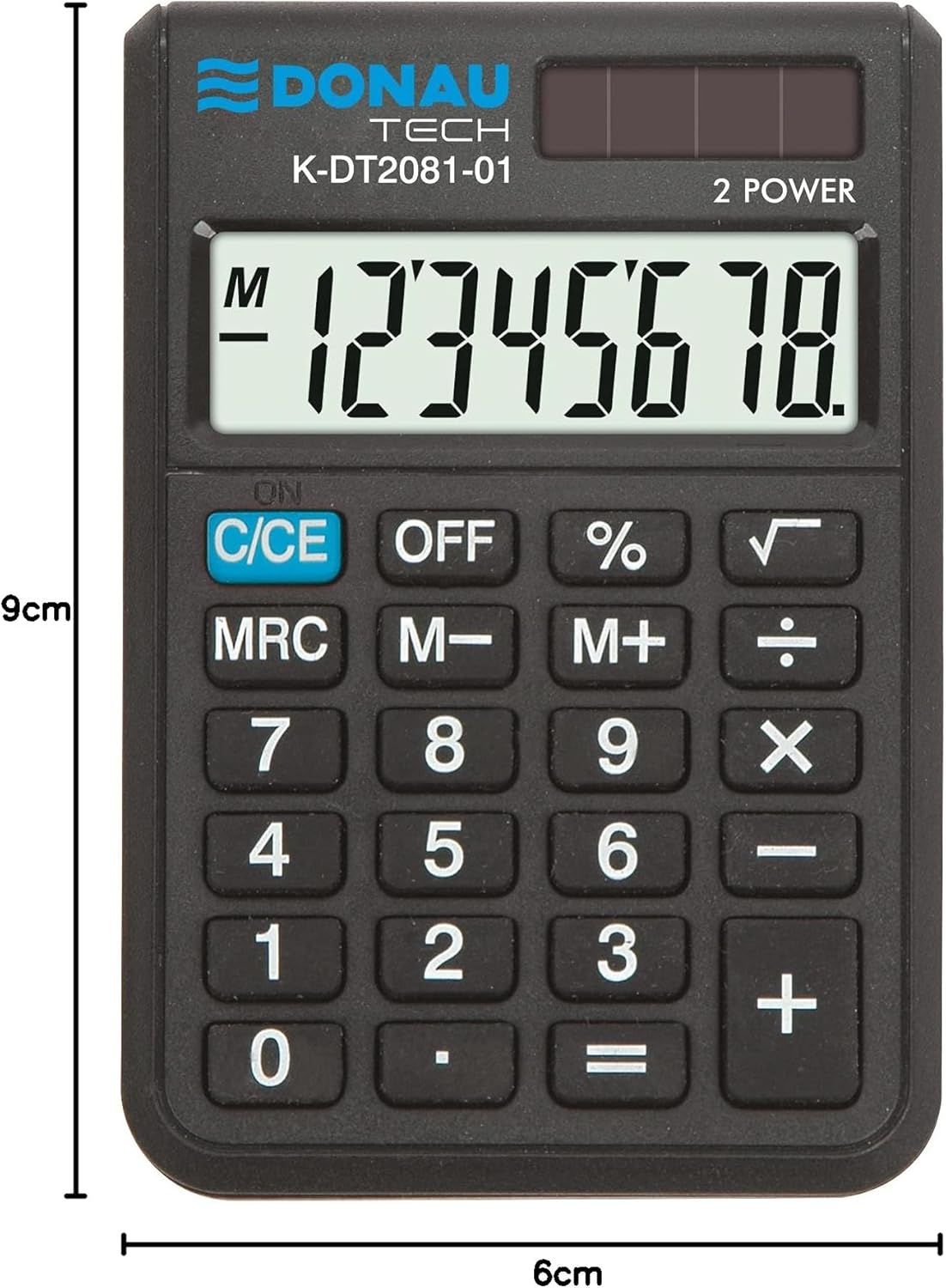 DONAU TECH/K-DT2081-01 Calculator 8-Digit Root Function 90 x 60 x 11 mm Black with 8-Digit Display Dual Power Solar Battery Operated Compact Design – Bild 8