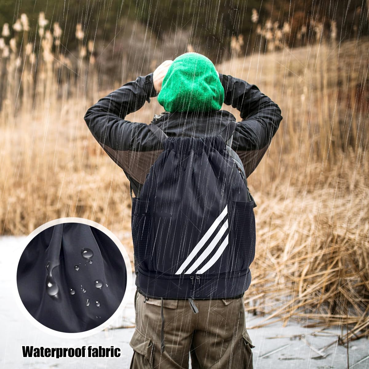 Gym Bag with Drawstring Gym Bag for Boys Women Men Teenagers Sports Bag Sports Backpack Sports Bag with Drawstring Shoe Compartment Swimming Backpack Basketball Backpack Football Bag Waterproof – Bild 3