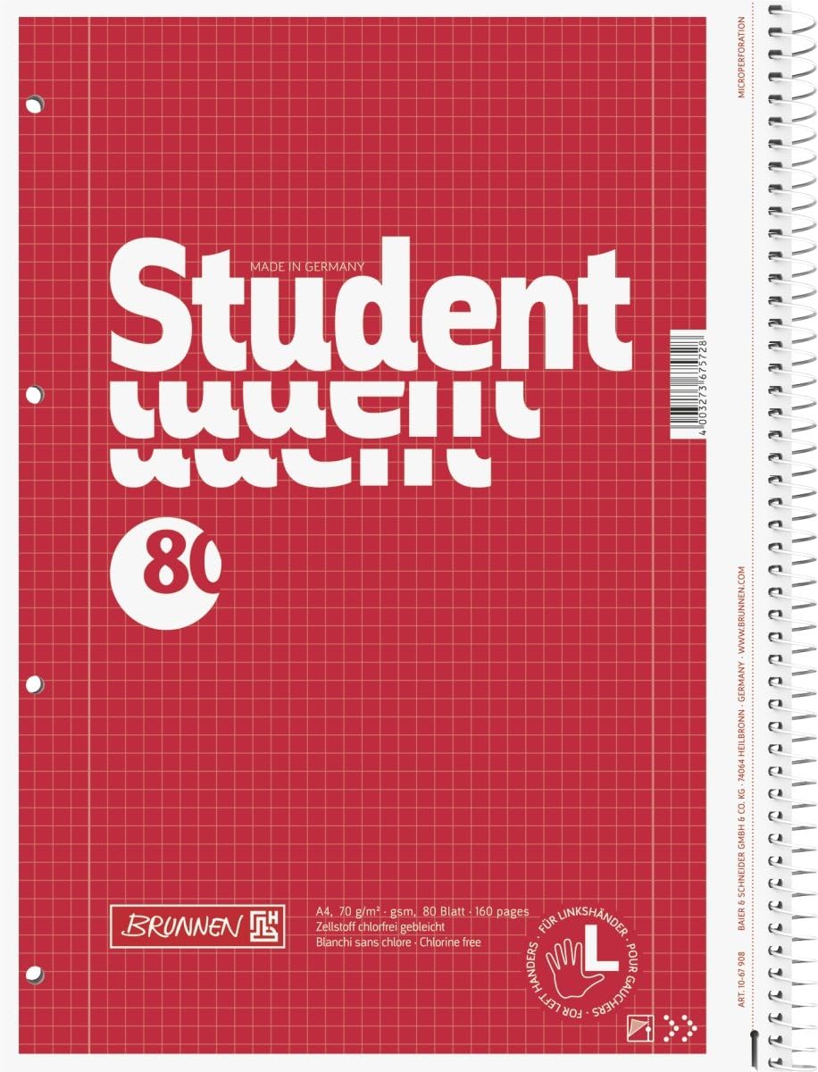 Brunnen 1067908 Student Notepad/College Pad (A4, 70 g/m², 80 Sheets) & 1067907 Notepad/College Pad Student (for Left-Handed Users, A4, Lined, Line Style 27, 70 g/m², 80 Sheets with Spiral Right) – Bild 2