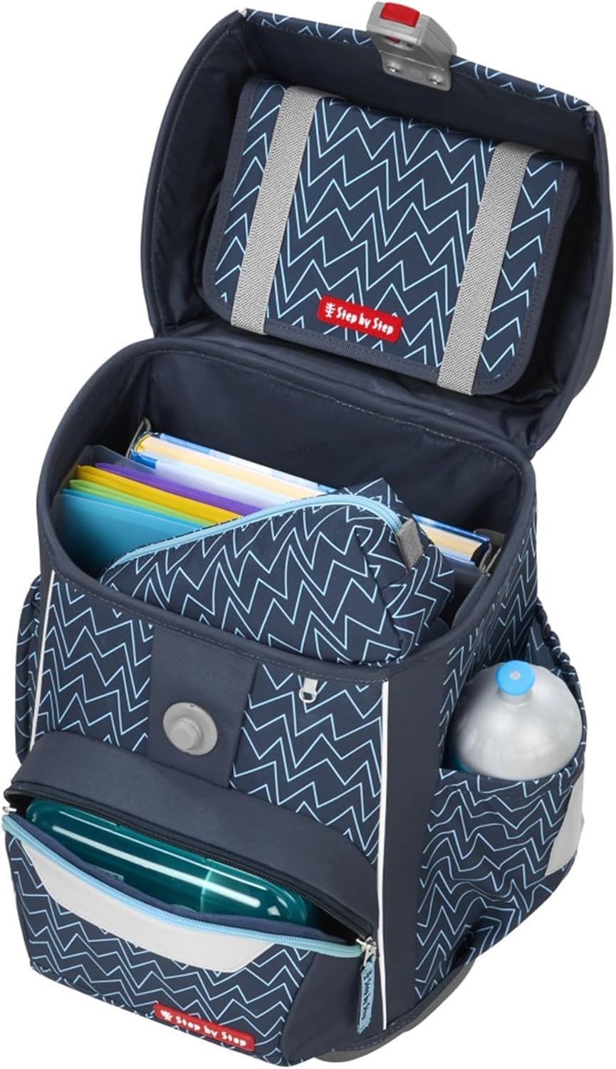 Step by Step Basis Blue Lines School Bag Set, 4 Pieces, Blue, Ergonomic Satchel with Reflectors, Hip and Chest Strap, for Children from 1st Grade, 20 Litres, Blue Lines, Casual – Bild 6