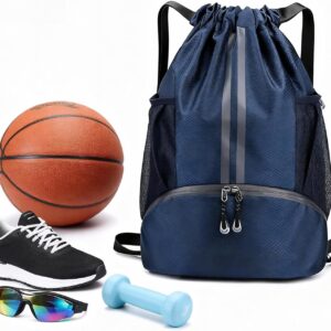 Gym Bag with Drawstring, Large Blue Sports Bag, Waterproof, Sports Bag with Shoe Compartment, Sports Backpack Gym Bag with Inner Pocket, Swimming Backpack Children with Wet Compartment, Swimming Bag