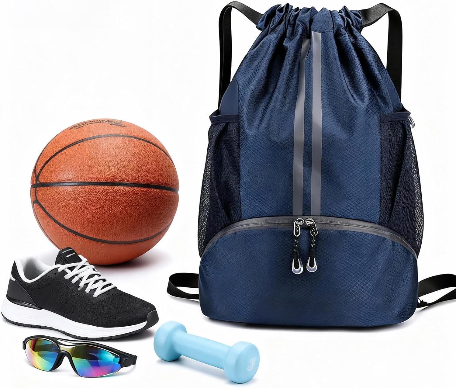Gym Bag with Drawstring, Large Blue Sports Bag, Waterproof, Sports Bag with Shoe Compartment, Sports Backpack Gym Bag with Inner Pocket, Swimming Backpack Children with Wet Compartment, Swimming Bag