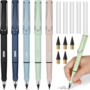 Pack of 5 Inkless Pencils with 5 Interchangeable Heads, Eternal Pencil with Eraser, Infinity Pencil, Pencils Set for Children and Adults from 3 Years (5 Colours)