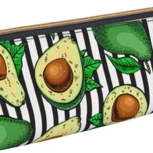 Federmäppchen mit Avocado-Motiv, schwarz-weiß gestreift, dreieckiges Stiftetui, tragbares Federmäppchen, Leder-Organizer mit Reißverschluss, Kosmetiktasche