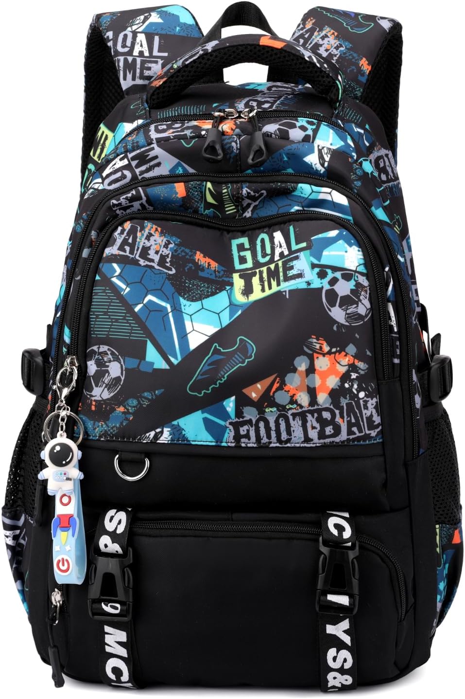 Tanou School Backpack Boys Teenagers, Football Print School Bag for Boys 10-18 Years, Waterproof School Bag Large Daypack for School Travel with Trolley Strap, Black/Green