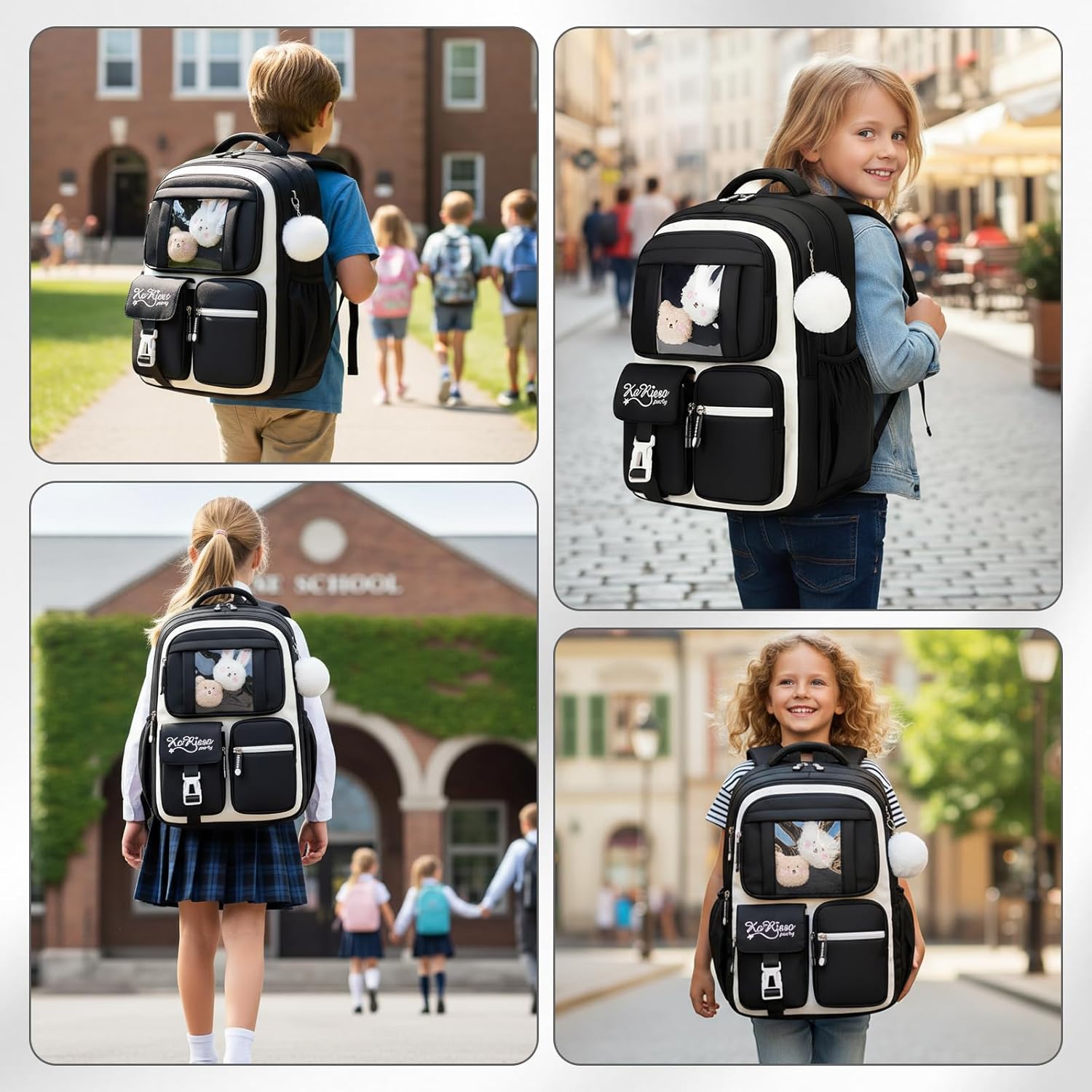 School Backpack Girls School Bag School Bag Teenager 1st - 5th Grade, Waterproof, Lightweight, Breathable with Pom Pom Pendant, Multiple Compartments, Laptop Backpack for Primary School Middle – Bild 7