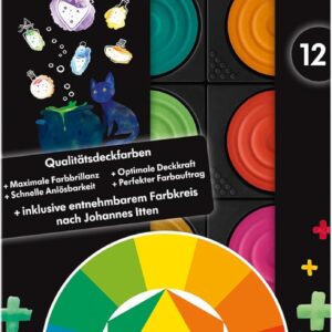 Lamy Aquaplus Black Paint Box with 12 Colours – Ideal for School Lessons – with Johannes Itten Colour Circle & Opaque White – Mixing Fields in Lid