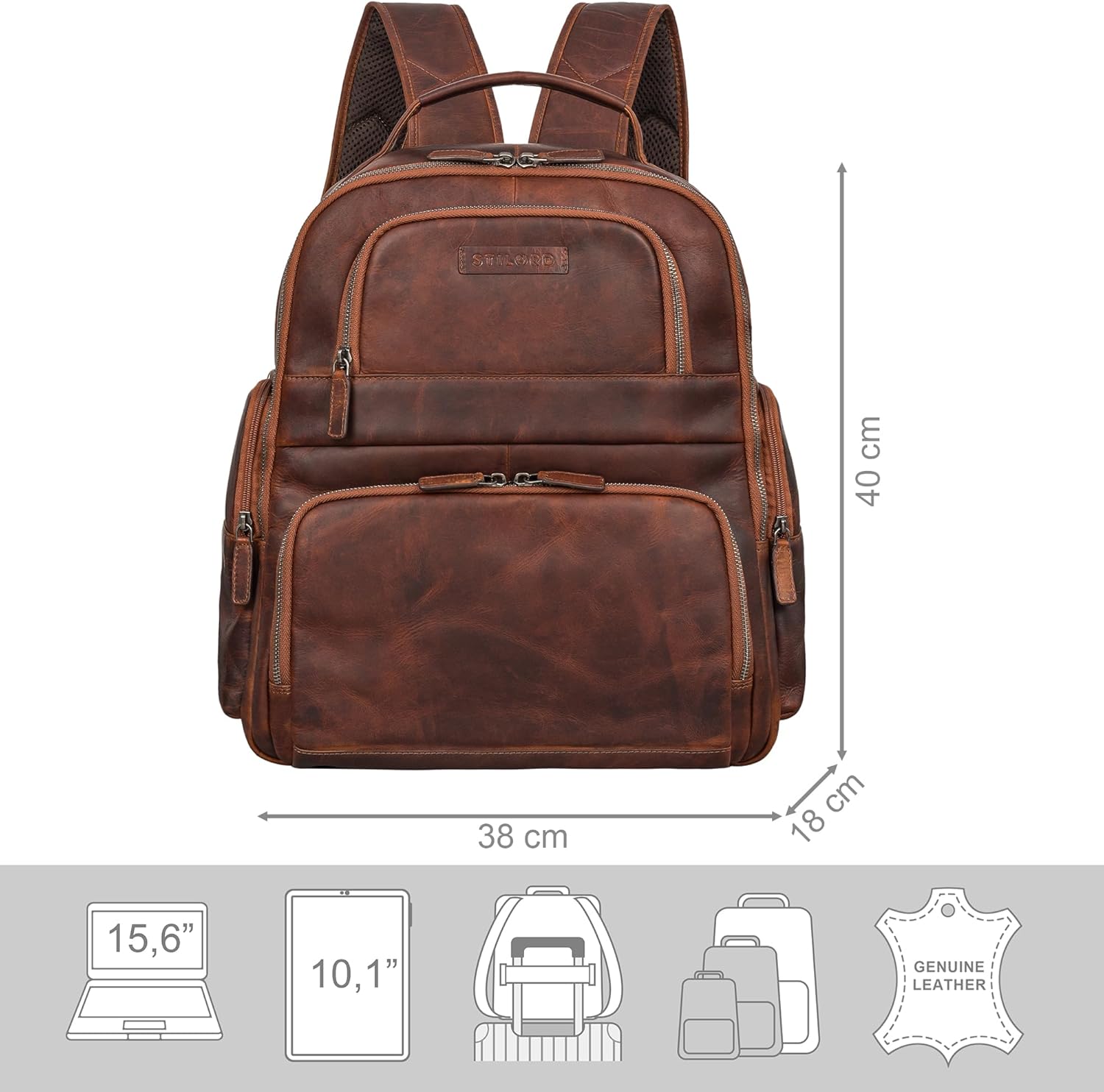 STILORD 'Josef' XXL Leather Backpack with Laptop Compartment 15.6 Inch Business Backpack Men and Women Large Leather Backpack for Work, Office, University, School, Leisure, Genuine Leather, Ambra - – Bild 3