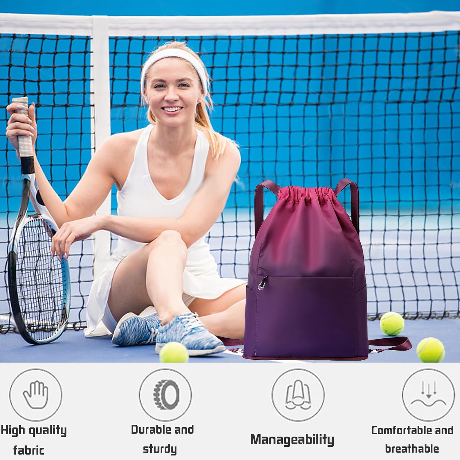 Gym Bag Sports Bag Men and Women Waterproof Colour Gradient Sports Bag Foldable Large Capacity Bag with Drawstring Backpack Drawstring Bag Men Girls – Bild 7