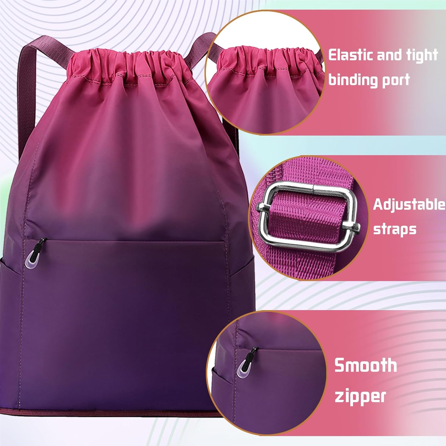 Gym Bag Sports Bag Men and Women Waterproof Colour Gradient Sports Bag Foldable Large Capacity Bag with Drawstring Backpack Drawstring Bag Men Girls – Bild 3