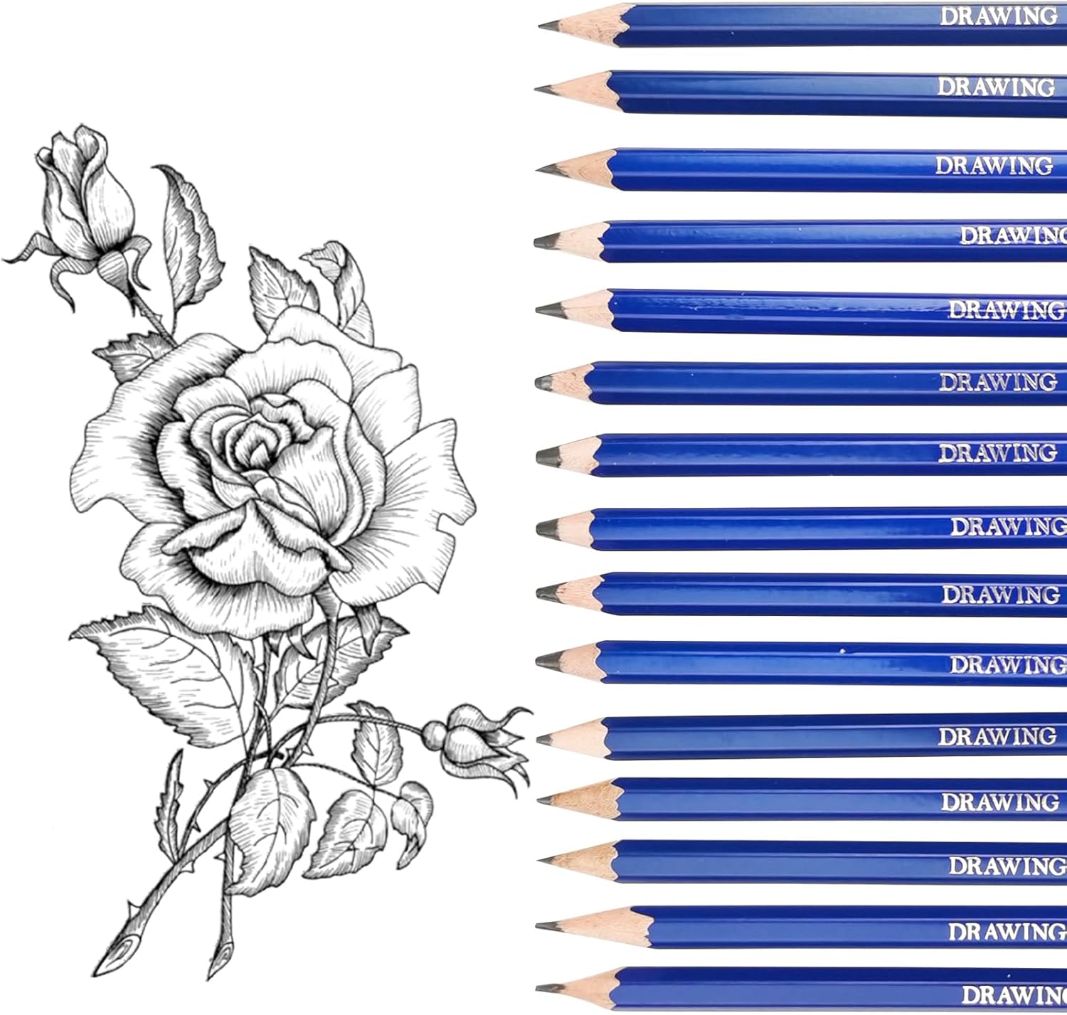 Pencil Set, 15 Drawing Pencils Set 14B 12B 10B 8B 6B 5B 4B 3B 2B B HB H 2H 3H 4H, Sketching Pencils, Drawing Pencils - Artistic Creations, for Adults, Beginners, Professional Drawing