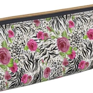 Leopard and Rose Floral Pencil Case Cosmetic Bag Pen Bag Triangle Leather Storage Bag with Zipper Stationery Organizer for Adults Office, Leopard And Roses Flowers Pattern 03, Bag organiser