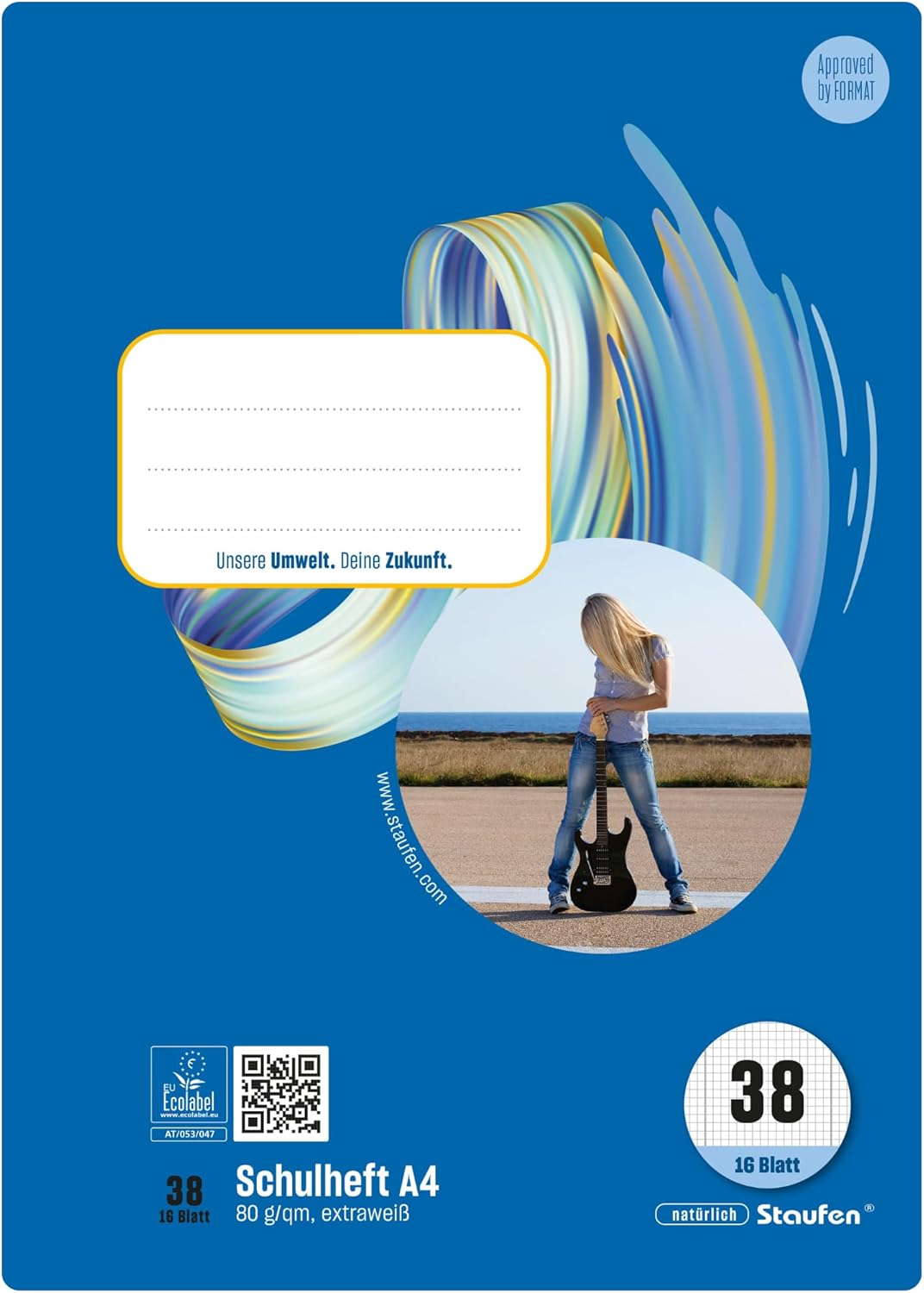 Staufen Style exercise book, 10 notebooks, 16 sheets each, DIN A4, ruling 38 (5 mm squared with perforated margins), 80 g/m² paper