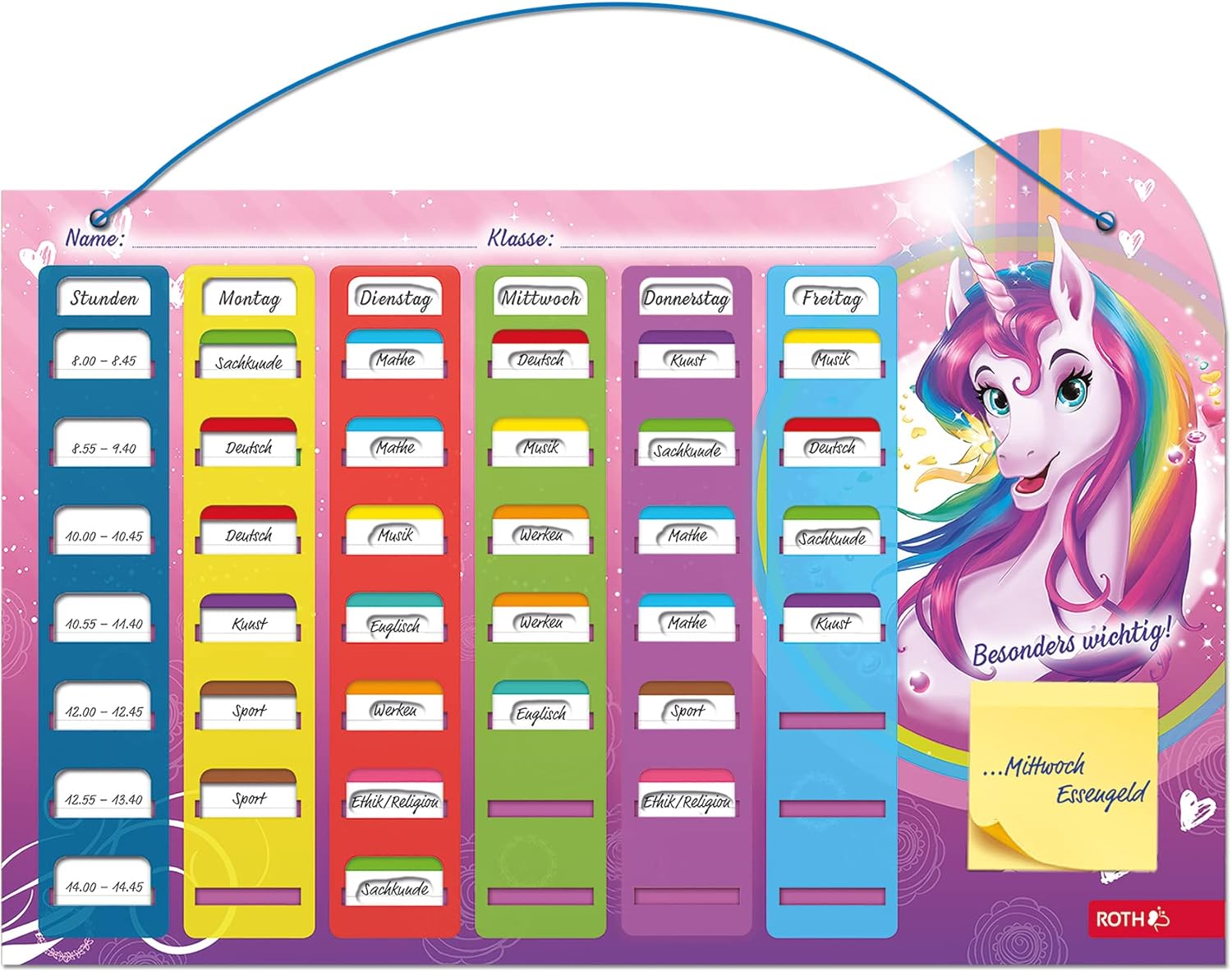 Klipp&Klar Timetable Steck Fix - Unicorn Portrait, A3 - Ideal for Girls in Primary School, Unicorn - Unicorn