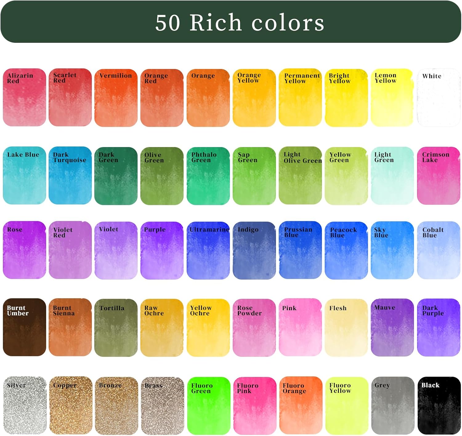 Artecho Aquarellfarben Set 50 Farben in Tragbarer Box Inklusive 4 Fluoreszierende, Wasserfarben with Aquarellpapier, pinsel und andere Zeichnung Werkzeuge, Ideal für Künstler und Hobbymaler – Bild 2