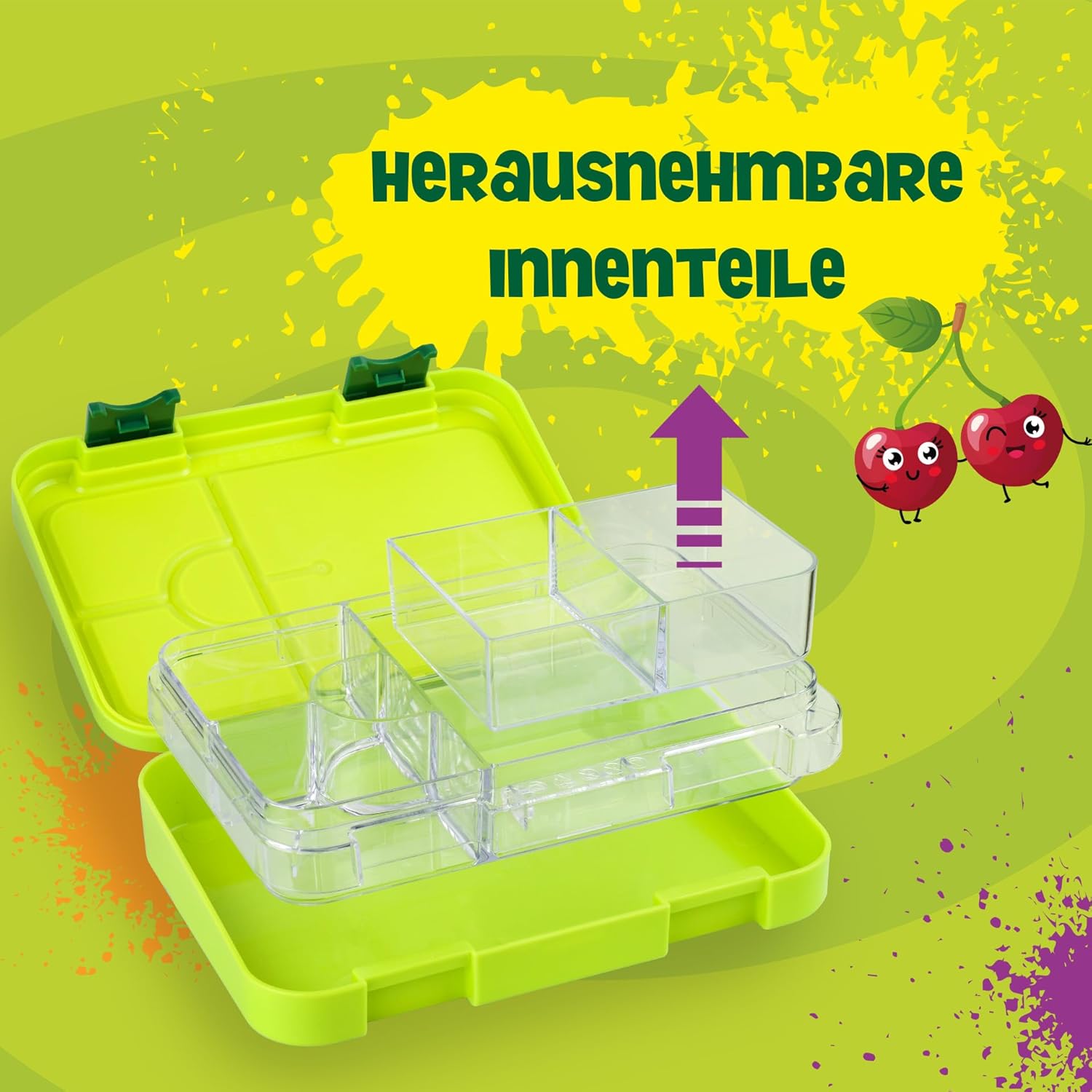 JOLLY Lunch Box, Leak-proof Lunch Box with Removable Compartments, BPA-Free & Dishwasher Safe, Child-Friendly, Compact & Robust, Ideal for School, Trips & Nursery, Green – Bild 2