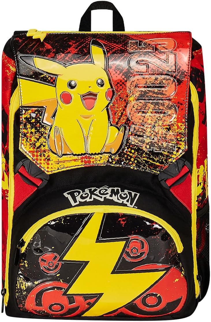 Seven POKEMON Expandable School Bag - PIKACHU from 1st Grade School Backpack with Extra Volume; Spacious School Bag for Girls and Boys with Water Bottle Compartment, Yellow/Red, multicoloured, Unit