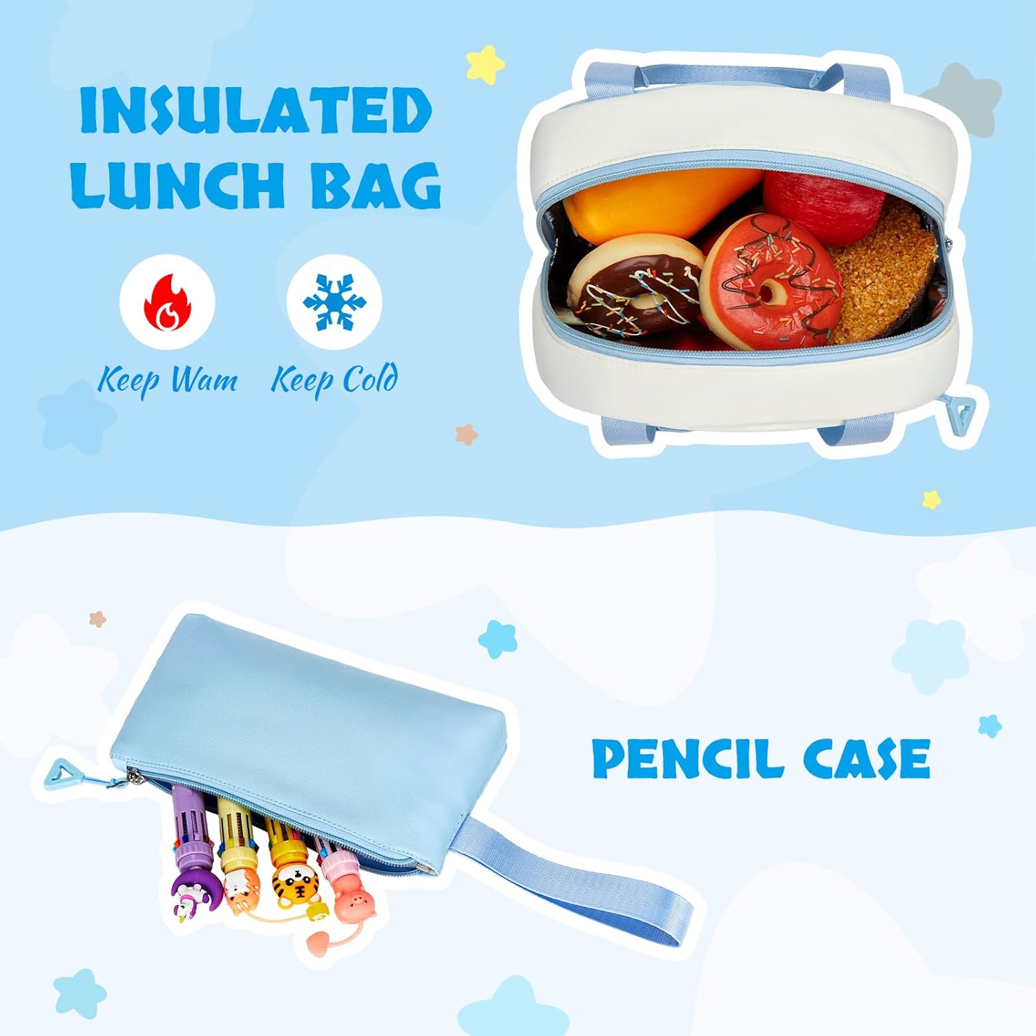 School Bag Girls Set, 3-Piece Casual Backpack for Girls 2nd to 5th Class with Lunch Bag Pencil Case, Multiple Compartments School Backpack Teenager, Children's School Bag, blue, Rucksack – Bild 4