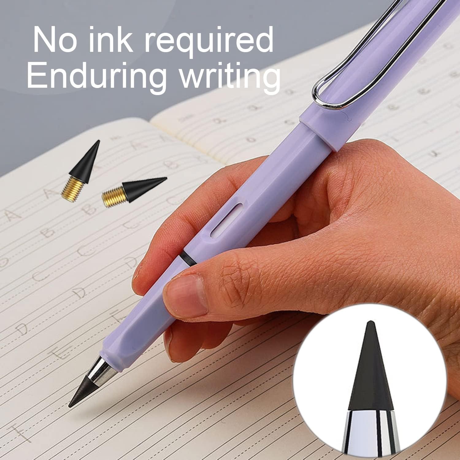 Pack of 5 Inkless Pencils with 5 Interchangeable Heads, Eternal Pencil with Eraser, Infinity Pencil, Pencils Set for Children and Adults from 3 Years (5 Colours) – Bild 4